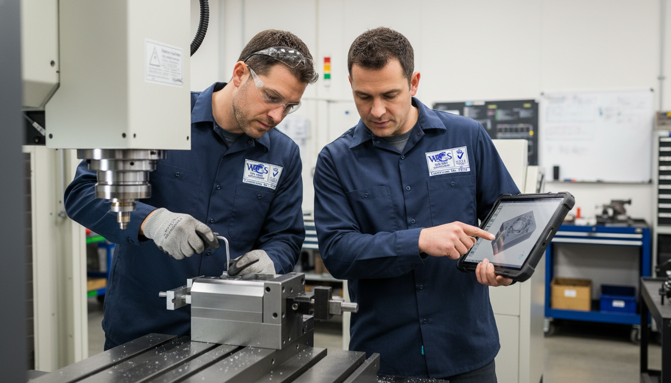 Machinist inspecting part